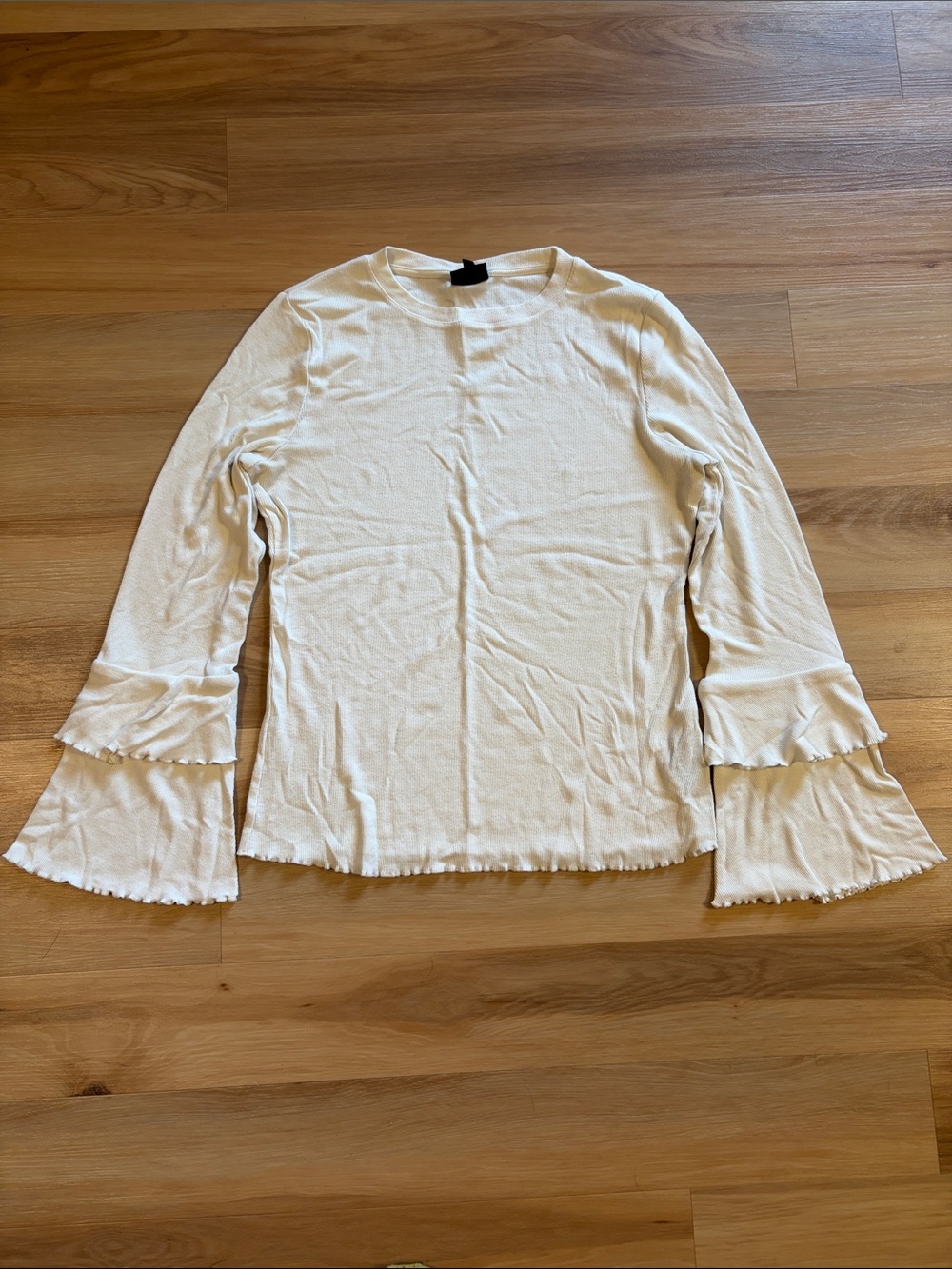 Who What Wear Cream Layered Ruffle-Sleeve Long Sleeve Top